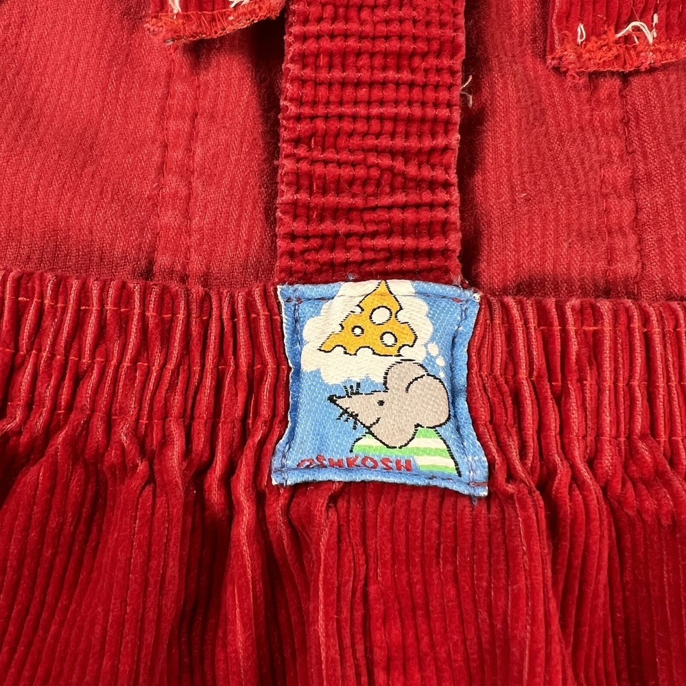 OSH KOSH B'GOSH VINTAGE Corduroy Overalls Size 24 mos Red Mouse & Cheese Snaps - Picture 6 of 8